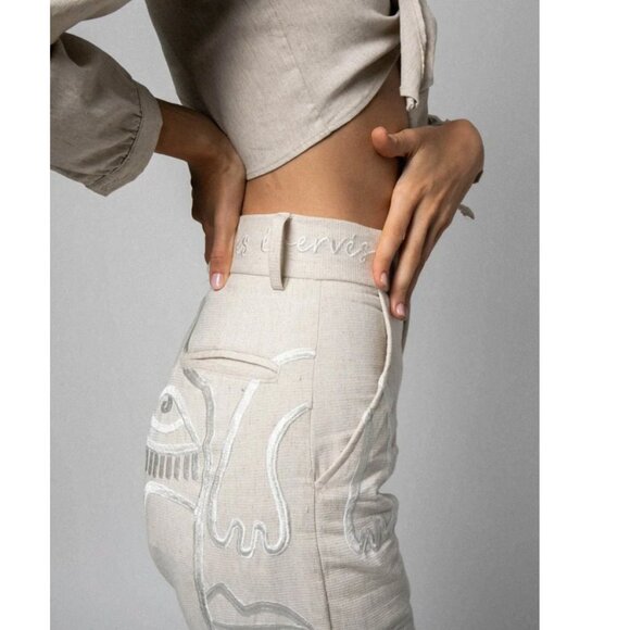 MAISON LES ÉNERVÉS Cotton/Linen Siam Pants Ivory Sz 0 - Picture 3 of 15